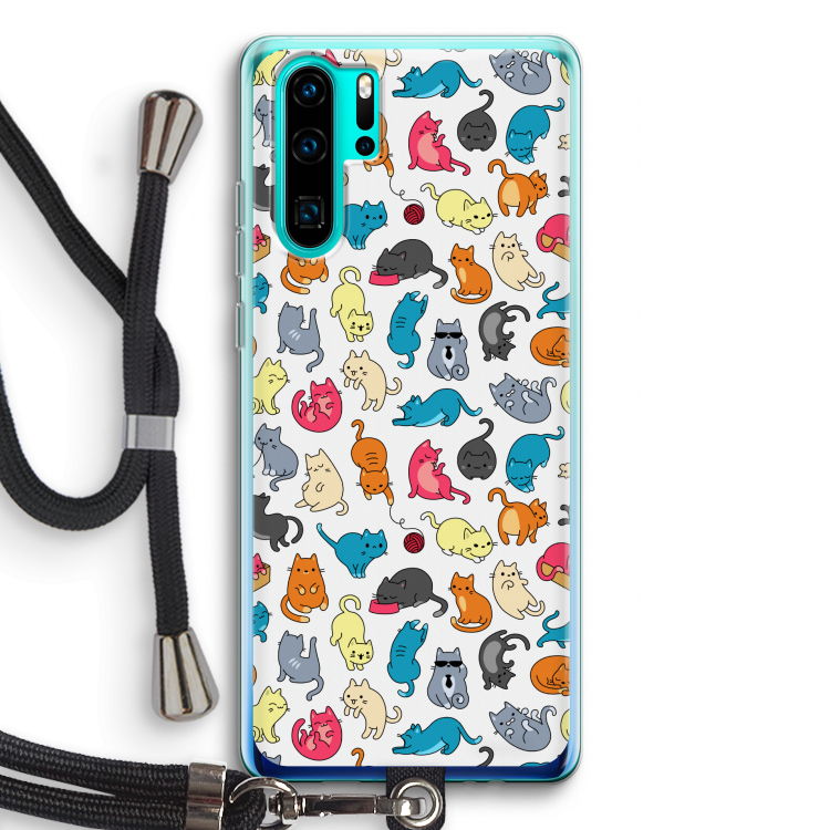 Kleurrijke katten: Huawei P30 Pro Transparant Hoesje met koord