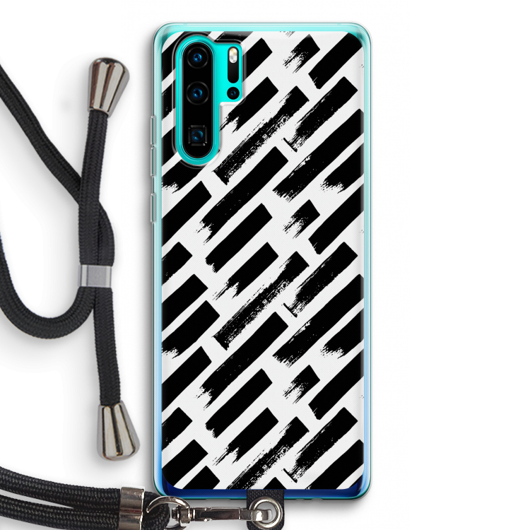 Zwarte vegen: Huawei P30 Pro Transparant Hoesje met koord