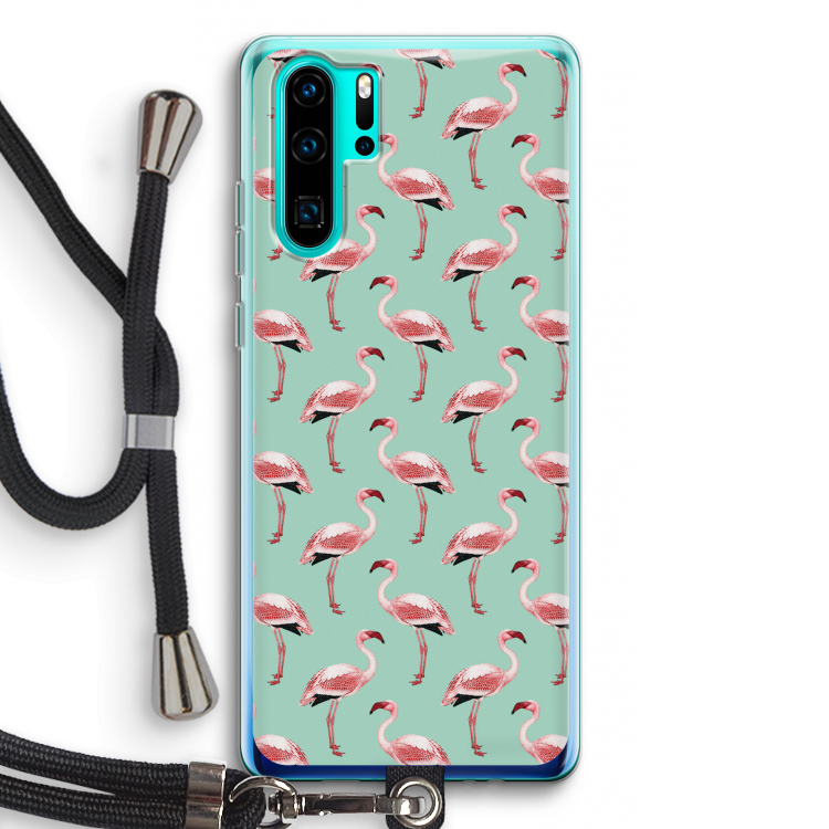 Flamingoprint groen: Huawei P30 Pro Transparant Hoesje met koord