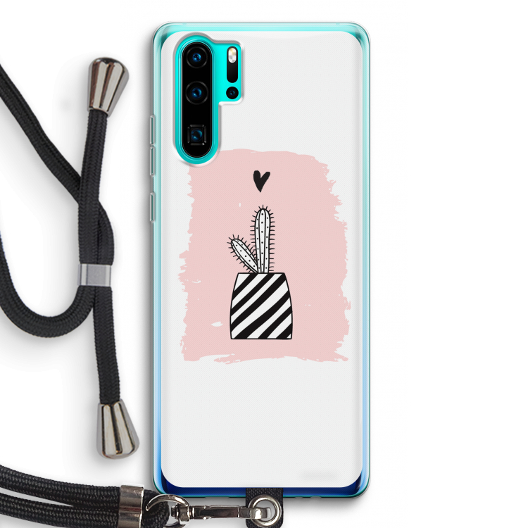Zwart-wit cactus: Huawei P30 Pro Transparant Hoesje met koord