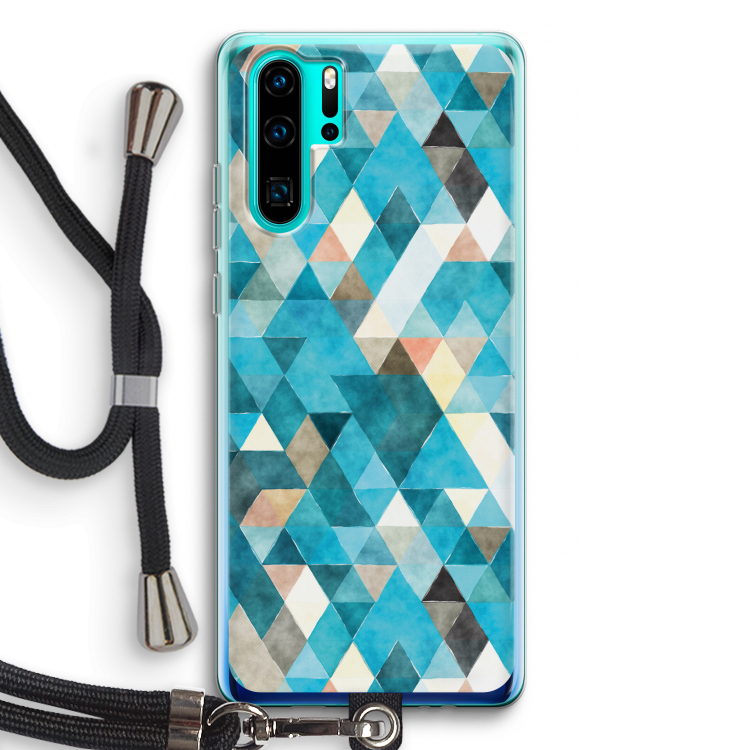 Gekleurde driehoekjes blauw: Huawei P30 Pro Transparant Hoesje met koord