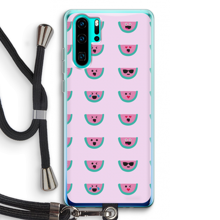 Smiley watermeloenprint: Huawei P30 Pro Transparant Hoesje met koord