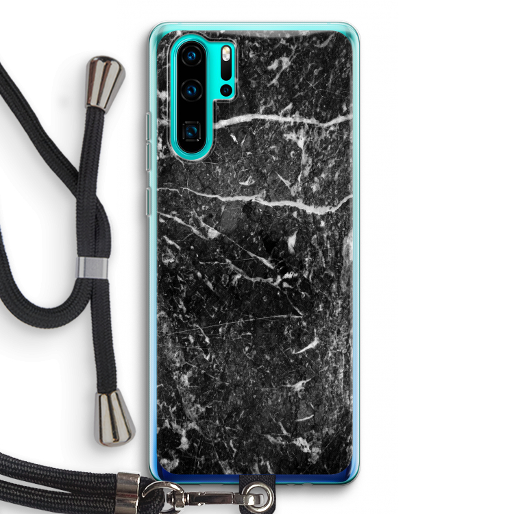 Zwart marmer: Huawei P30 Pro Transparant Hoesje met koord