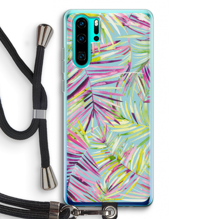 Tropical Palms Blue: Huawei P30 Pro Transparant Hoesje met koord