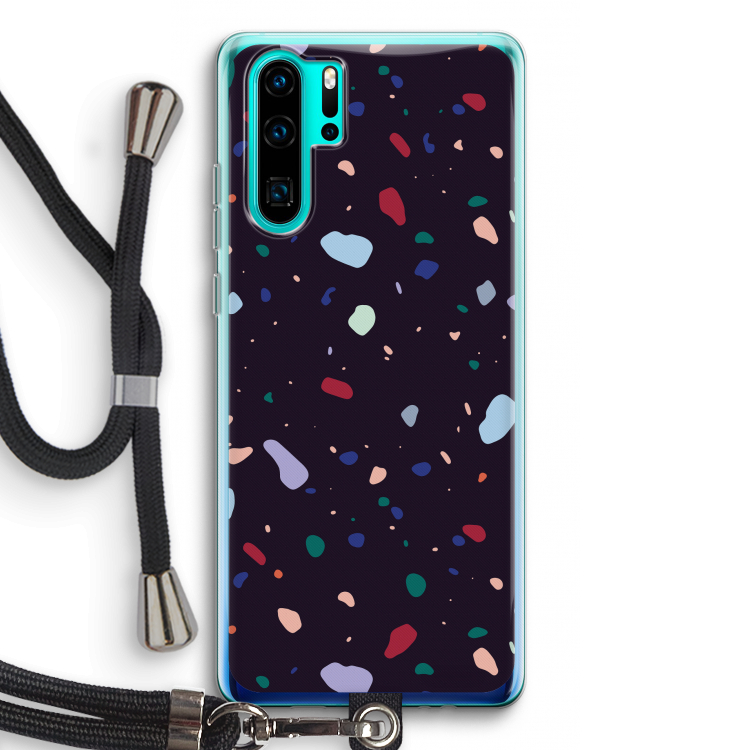 Dark Rounded Terrazzo: Huawei P30 Pro Transparant Hoesje met koord
