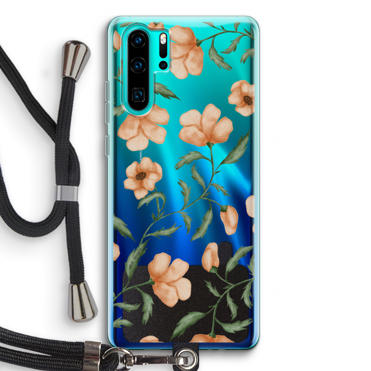 Peachy flowers: Huawei P30 Pro Transparant Hoesje met koord