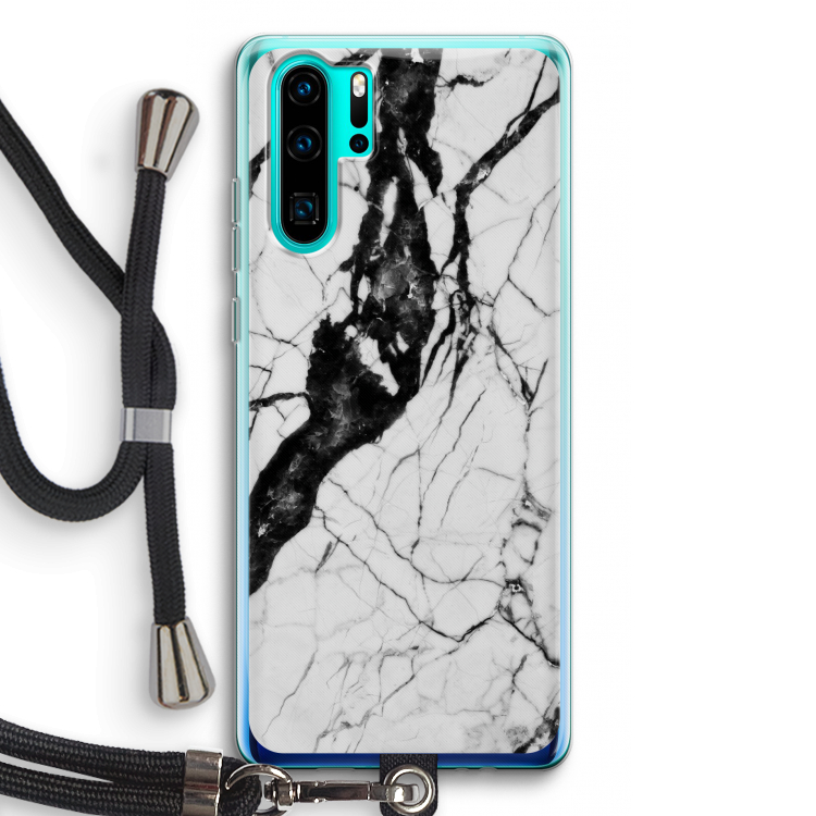 Witte marmer 2: Huawei P30 Pro Transparant Hoesje met koord