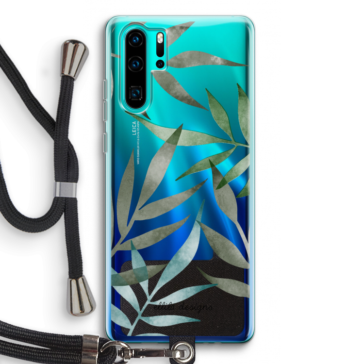Tropical watercolor leaves: Huawei P30 Pro Transparant Hoesje met koord