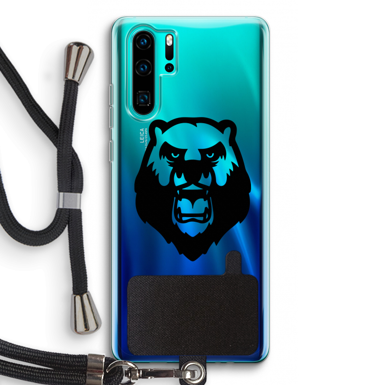 Angry Bear (black): Huawei P30 Pro Transparant Hoesje met koord
