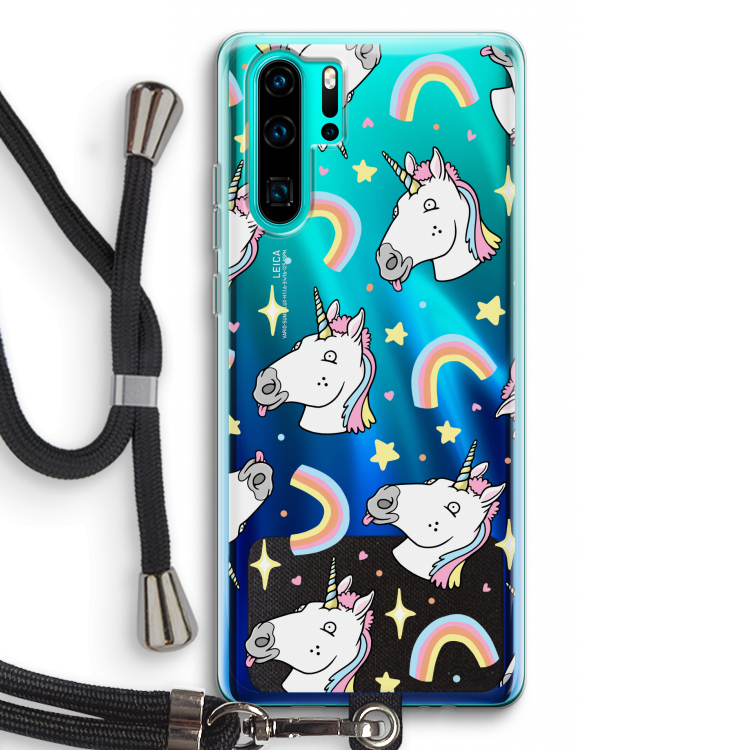 Rainbow Unicorn: Huawei P30 Pro Transparant Hoesje met koord