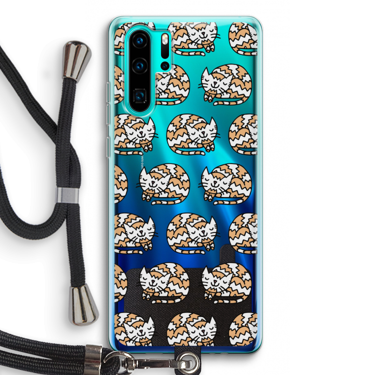 Slapende poes: Huawei P30 Pro Transparant Hoesje met koord