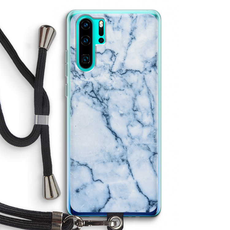 Blauw marmer: Huawei P30 Pro Transparant Hoesje met koord