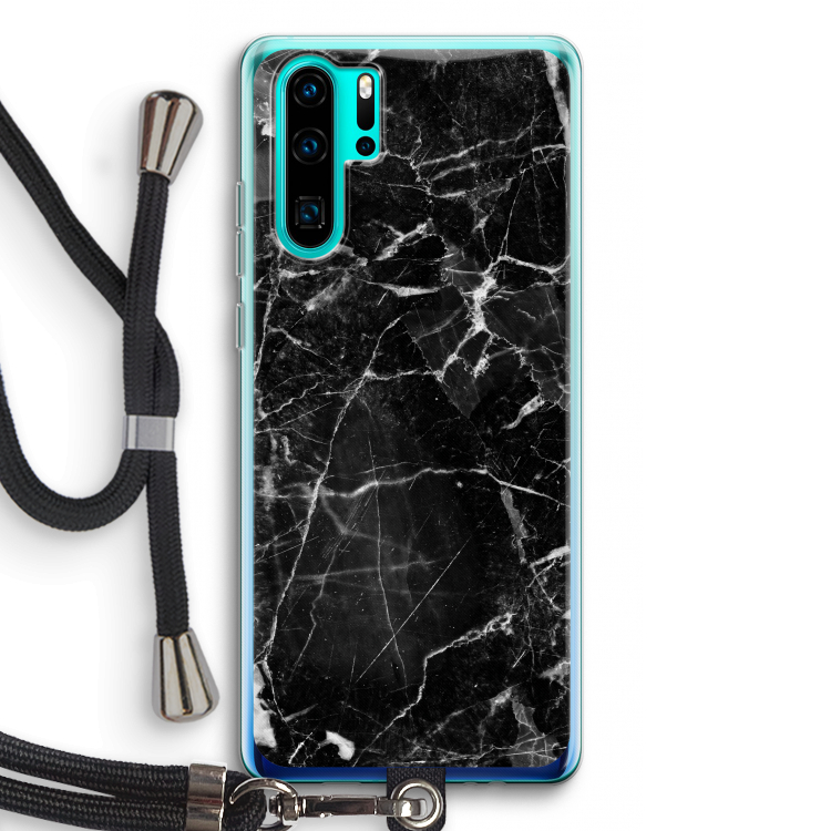 Zwart Marmer 2: Huawei P30 Pro Transparant Hoesje met koord