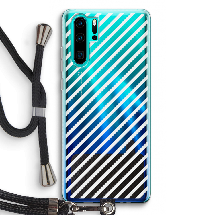 Strepen zwart-wit: Huawei P30 Pro Transparant Hoesje met koord