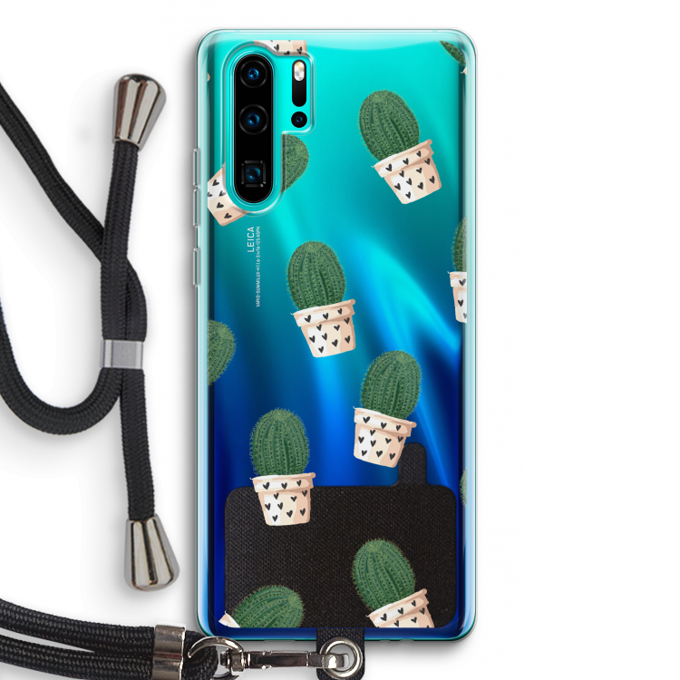 Cactusprint roze: Huawei P30 Pro Transparant Hoesje met koord