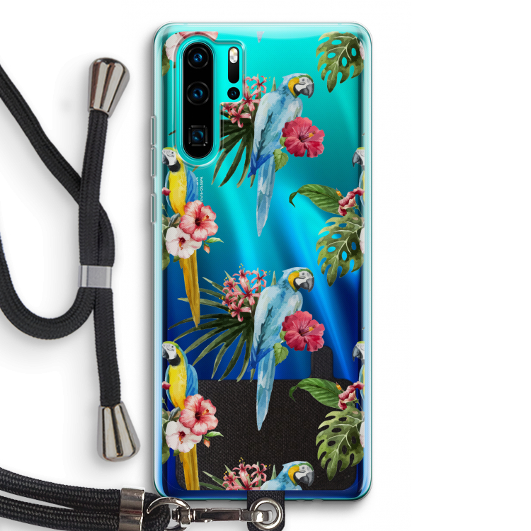 Kleurrijke papegaaien: Huawei P30 Pro Transparant Hoesje met koord