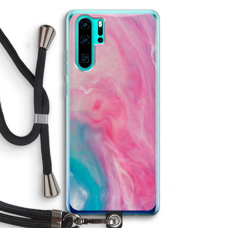 Roze explosie: Huawei P30 Pro Transparant Hoesje met koord