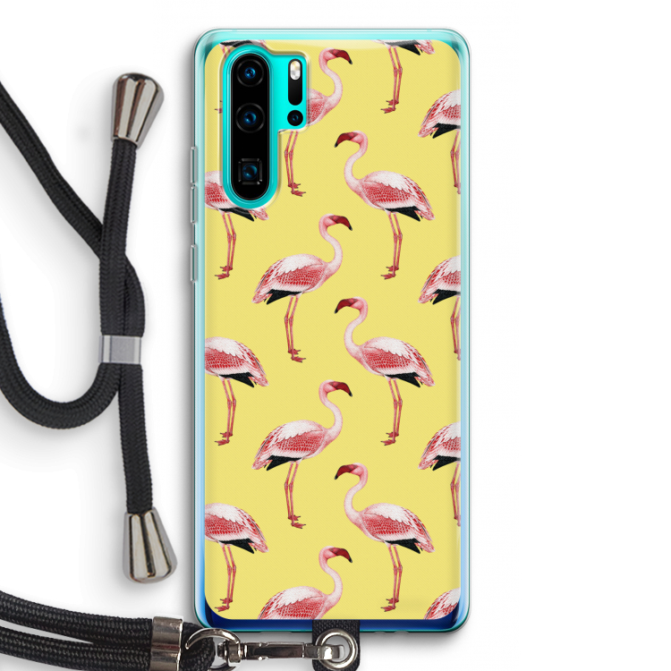 Flamingo's geel: Huawei P30 Pro Transparant Hoesje met koord