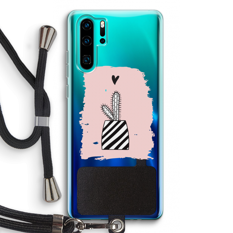 Zwart-wit cactus: Huawei P30 Pro Transparant Hoesje met koord