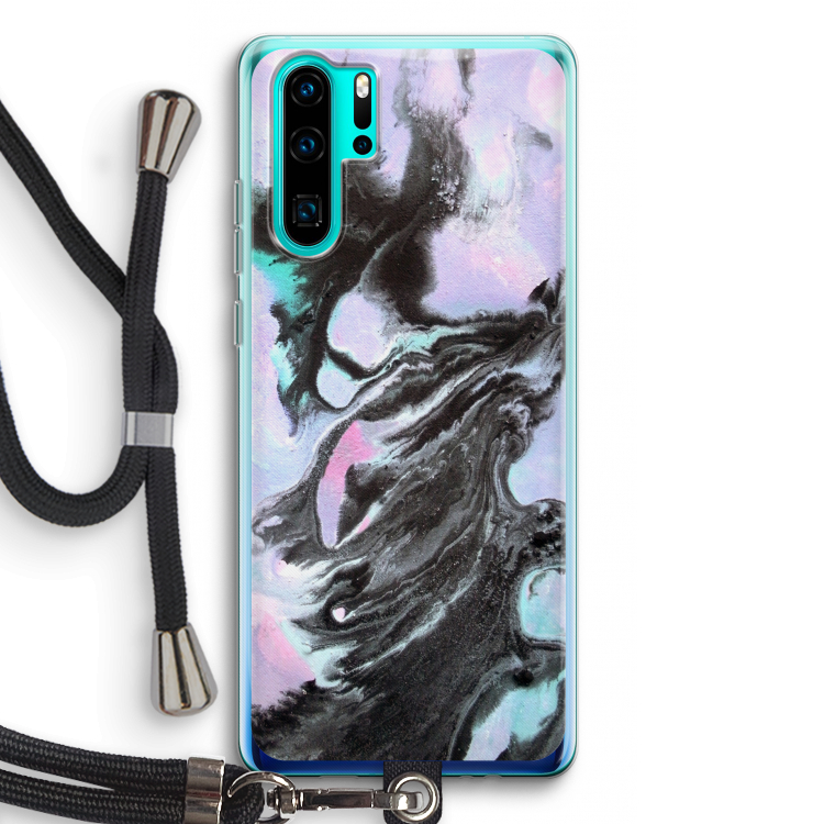 Pastel zwart: Huawei P30 Pro Transparant Hoesje met koord