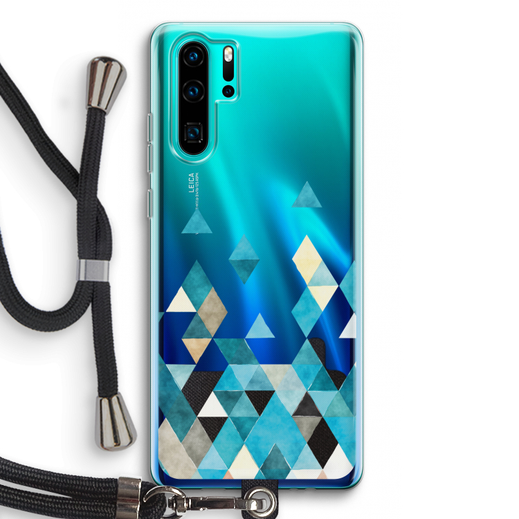Gekleurde driehoekjes blauw: Huawei P30 Pro Transparant Hoesje met koord