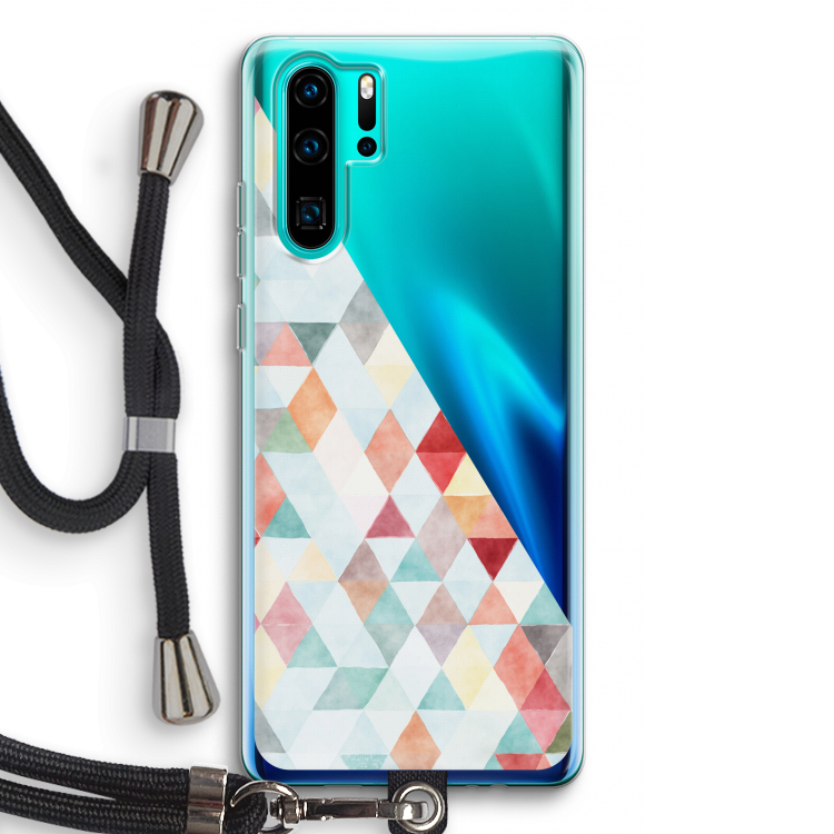 Gekleurde driehoekjes pastel: Huawei P30 Pro Transparant Hoesje met koord
