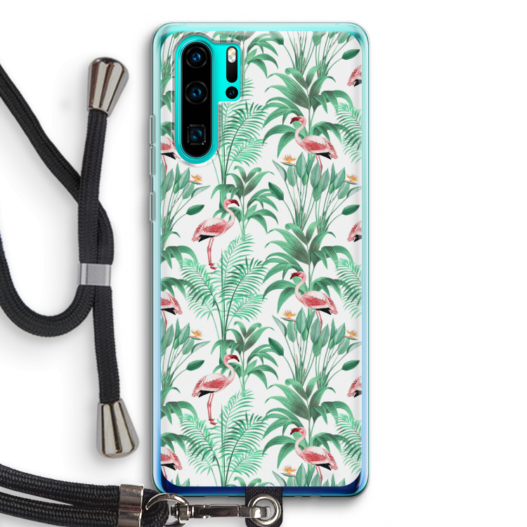 Flamingo bladeren: Huawei P30 Pro Transparant Hoesje met koord