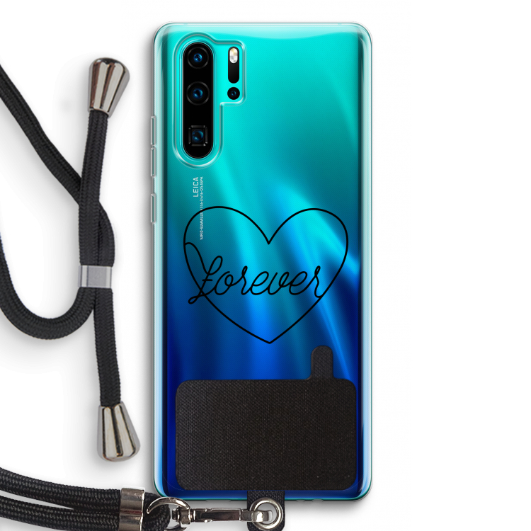 Forever heart black: Huawei P30 Pro Transparant Hoesje met koord
