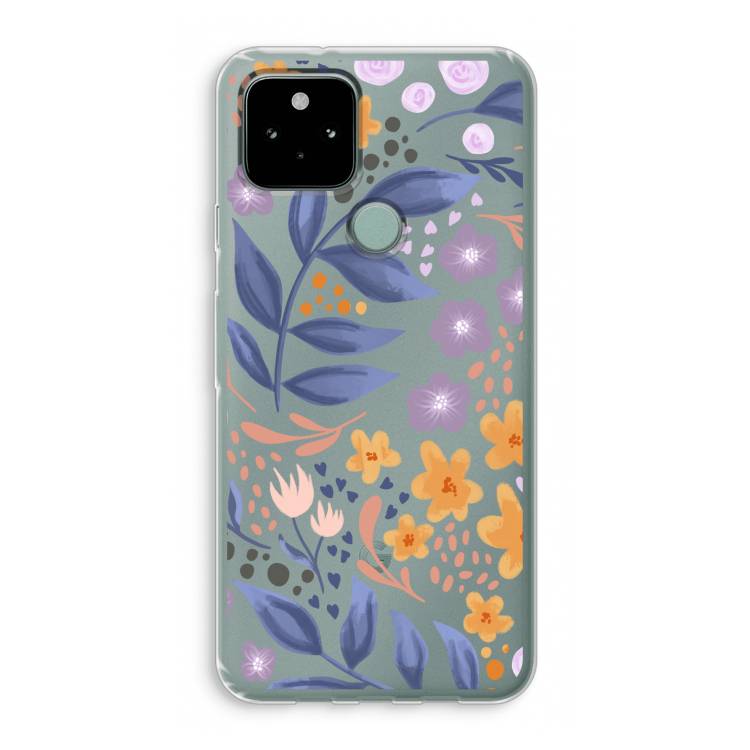 Flowers with blue leaves: Google Pixel 5 Transparant Hoesje