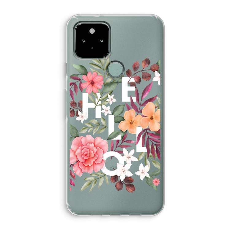 Hello in flowers: Google Pixel 5 Transparant Hoesje