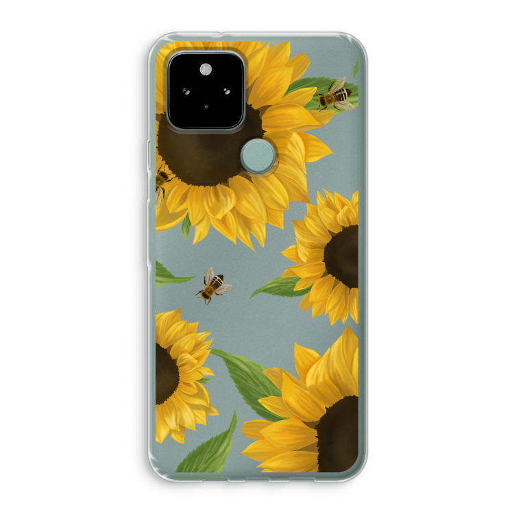 Sunflower and bees: Google Pixel 5 Transparant Hoesje