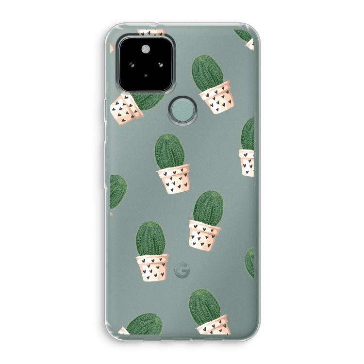Cactusprint roze: Google Pixel 5 Transparant Hoesje