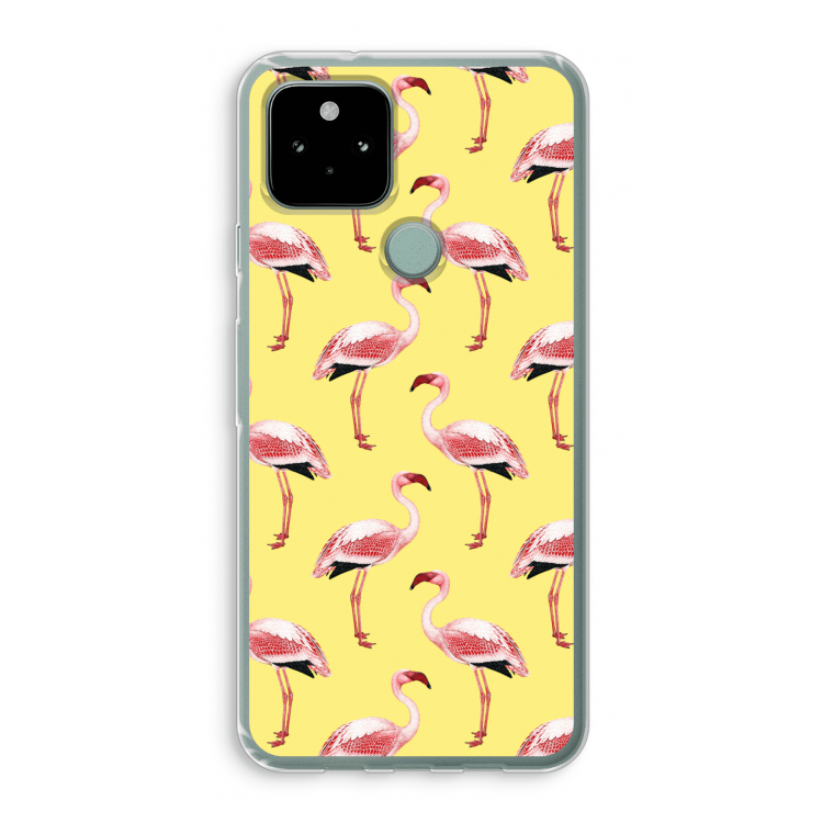 Flamingo's geel: Google Pixel 5 Transparant Hoesje