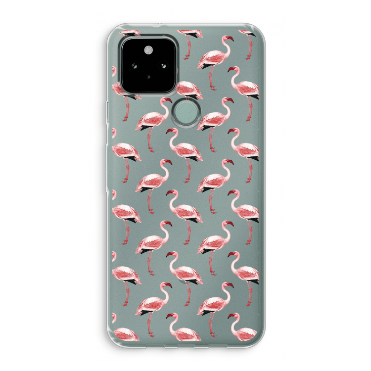 Flamingoprint groen: Google Pixel 5 Transparant Hoesje