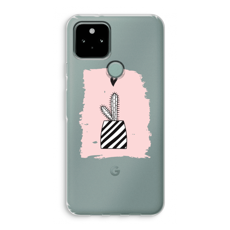 Zwart-wit cactus: Google Pixel 5 Transparant Hoesje