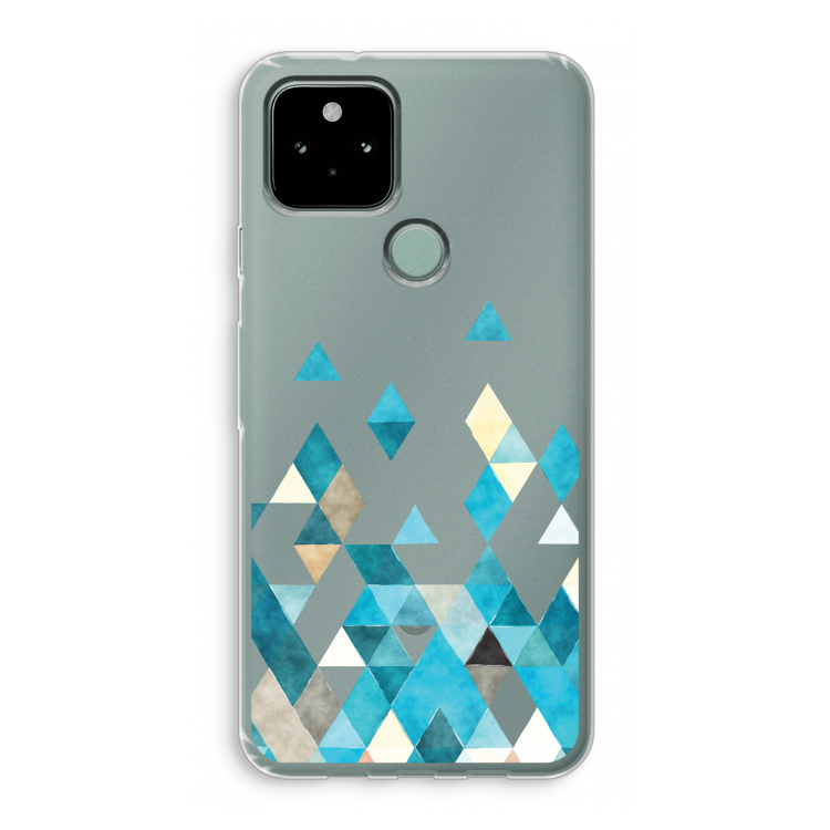 Gekleurde driehoekjes blauw: Google Pixel 5 Transparant Hoesje
