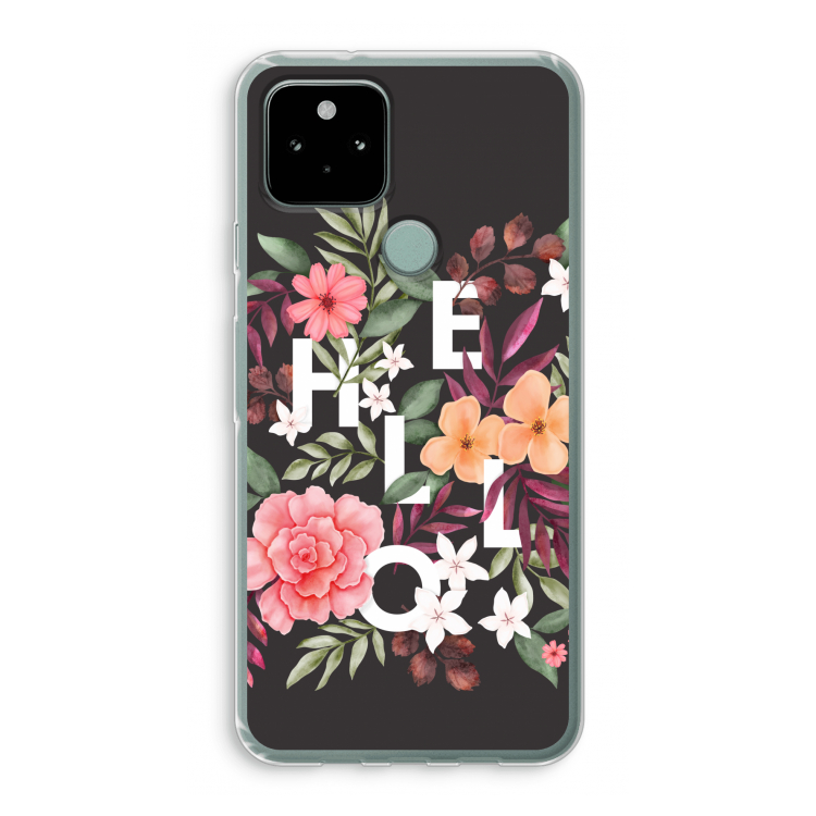 Hello in flowers: Google Pixel 5 Transparant Hoesje