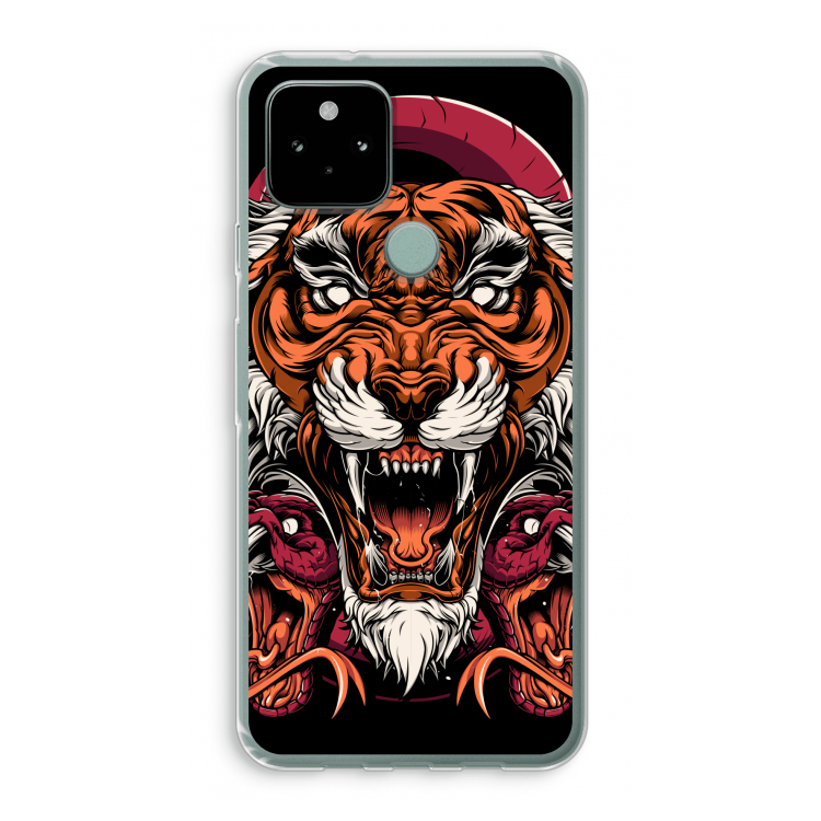 Tiger and Rattlesnakes: Google Pixel 5 Transparant Hoesje