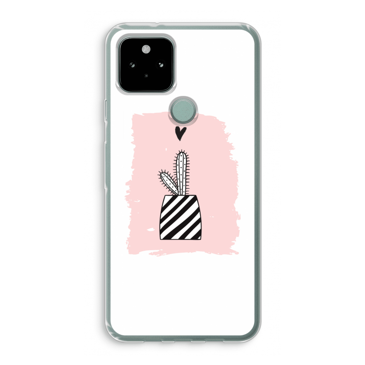 Zwart-wit cactus: Google Pixel 5 Transparant Hoesje