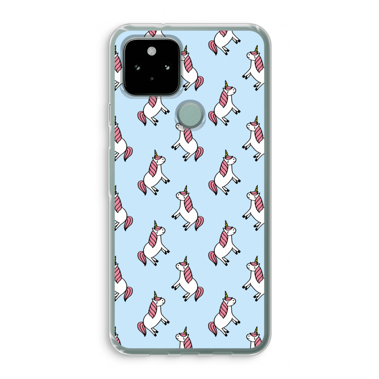 Eenhoorns overal: Google Pixel 5 Transparant Hoesje