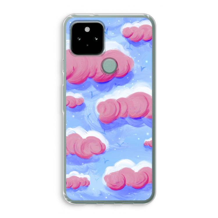 Roze wolken met vogels: Google Pixel 5 Transparant Hoesje
