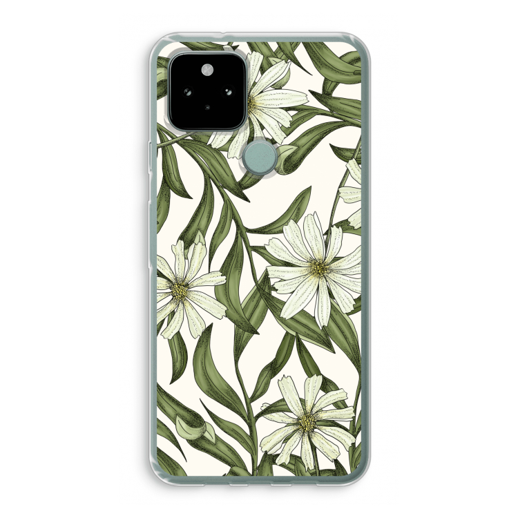 Wit bloemenpatroon: Google Pixel 5 Transparant Hoesje