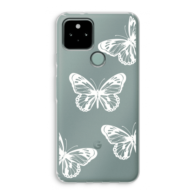 White butterfly: Google Pixel 5 Transparant Hoesje
