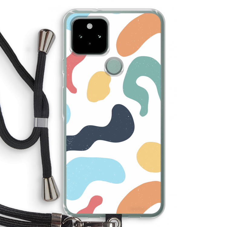 Memphis Shapes Blue: Pixel 5 Transparant Hoesje met koord
