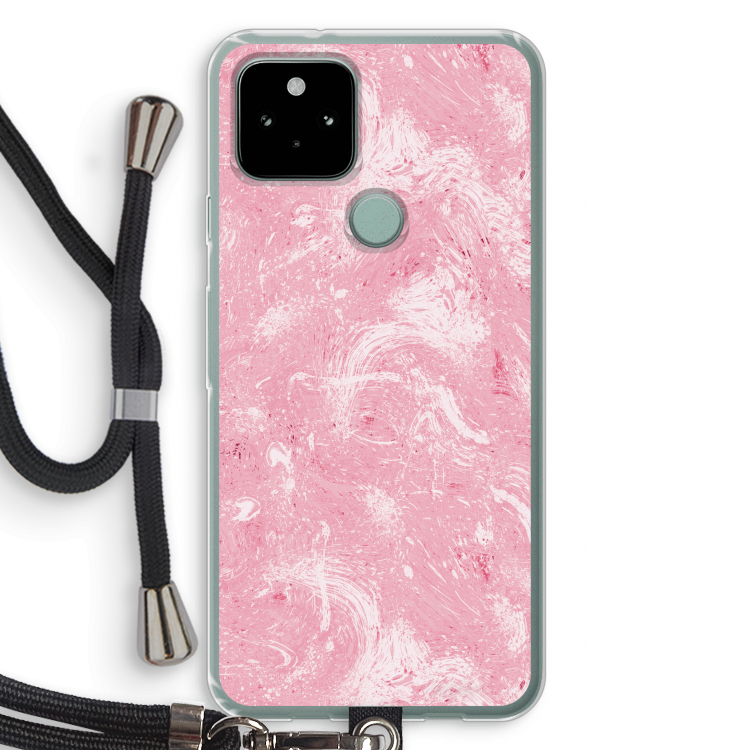 Abstract Painting Pink: Pixel 5 Transparant Hoesje met koord