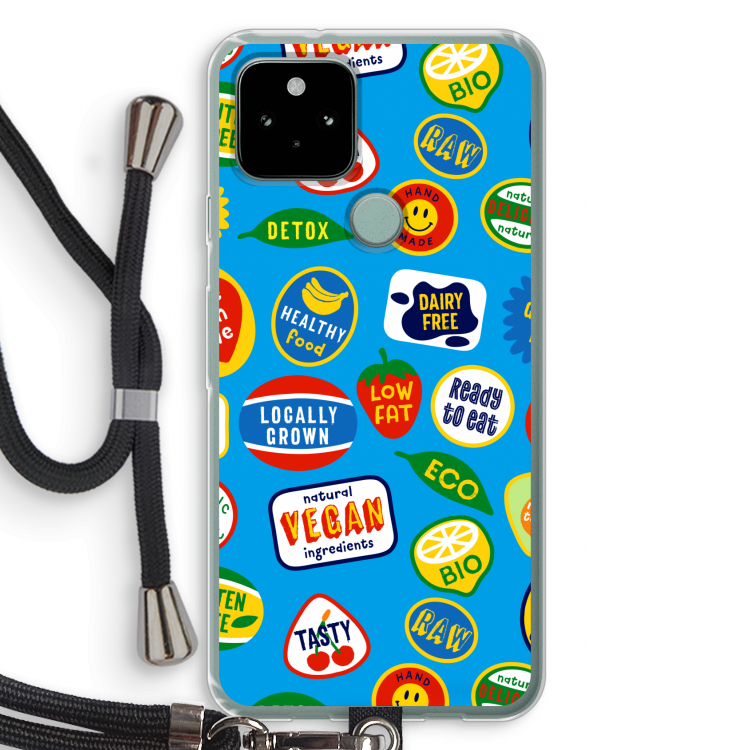 Fruitsticker: Pixel 5 Transparant Hoesje met koord