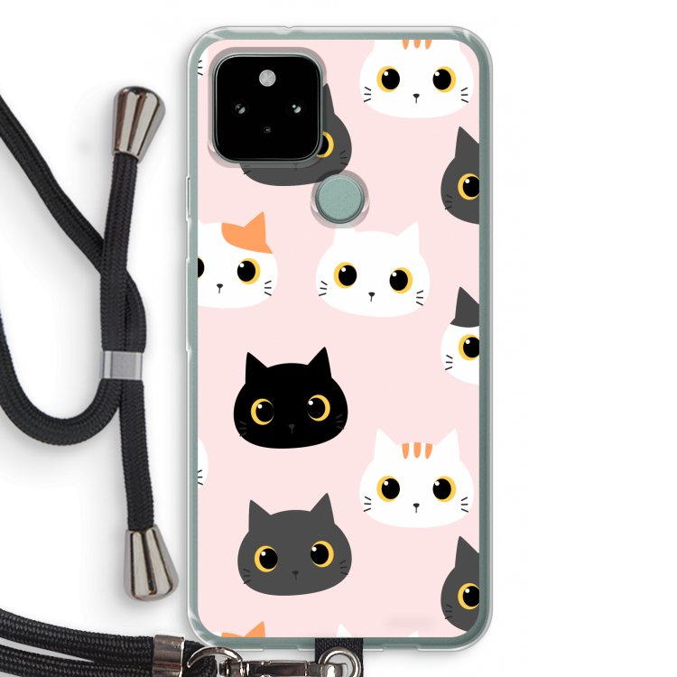 Katten: Pixel 5 Transparant Hoesje met koord