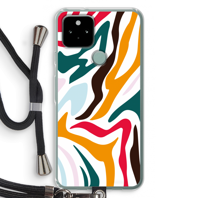 Colored Zebra: Pixel 5 Transparant Hoesje met koord