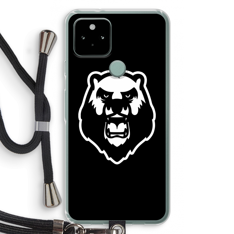 Angry Bear (black): Pixel 5 Transparant Hoesje met koord