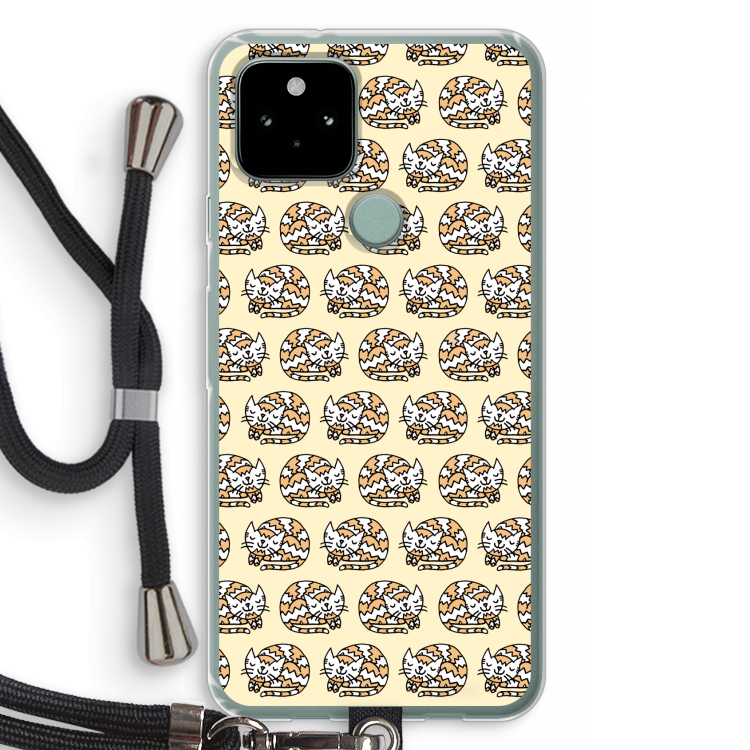 Slapende poes: Pixel 5 Transparant Hoesje met koord